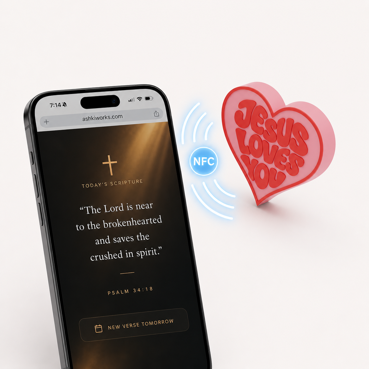 Daily Bible Verse NFC Heart Tag